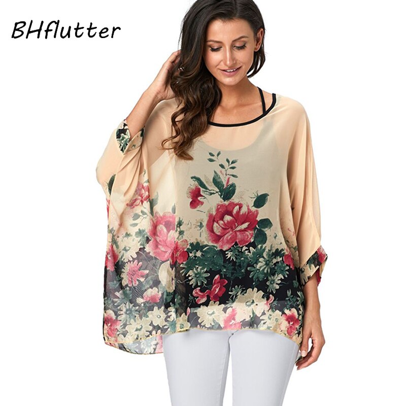 BHflutter blusas de mujer de talla grande 2019, nuevo estilo de manga de murciélago, informal de verano, camisa de mujer, camisas de gasa bohemias, Tops para mujer – Omeda – Tienda De Ropa