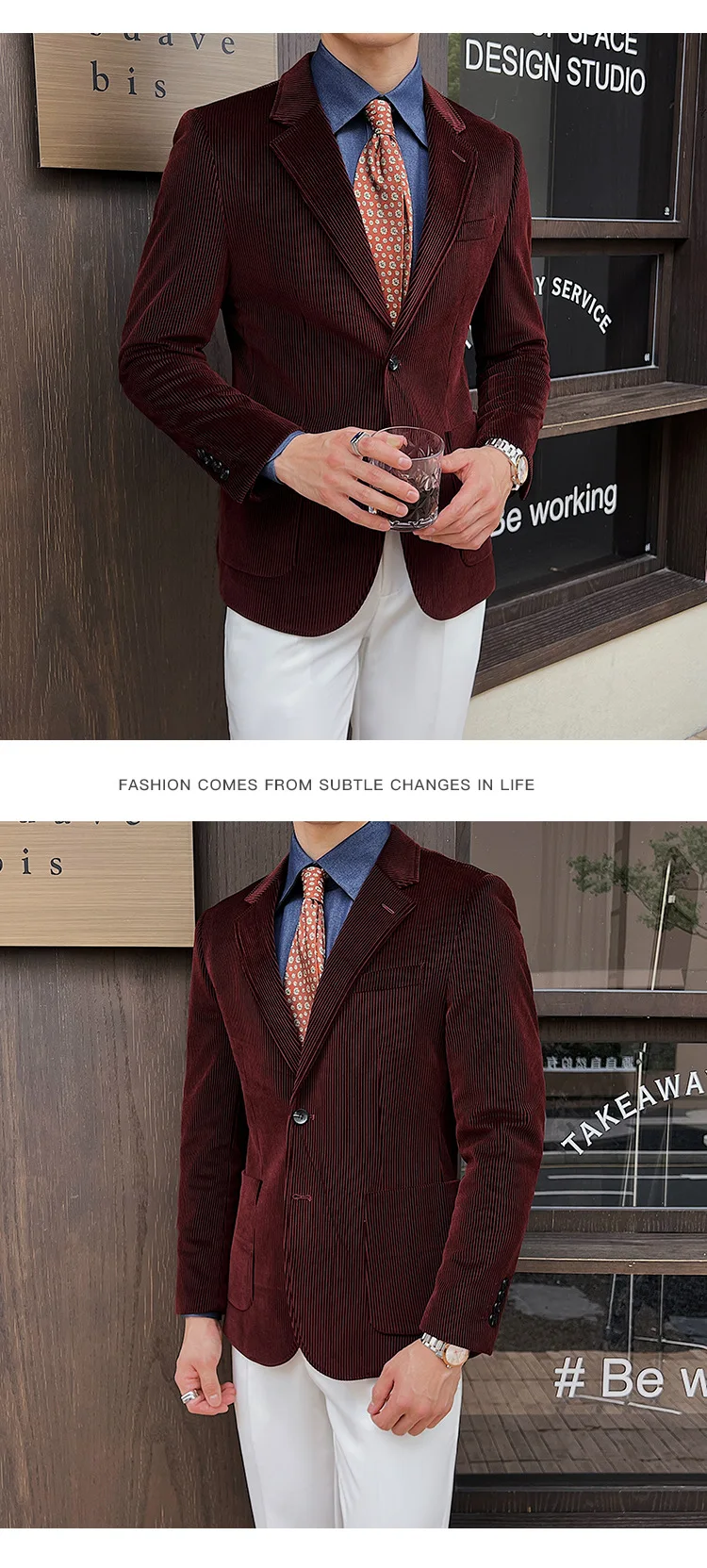 Blazer de pana para hombre, traje informal elegante con una hilera de | Ropa de hombre · Omeda.es - Imagen 8