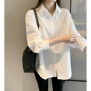 Blusa blanca para mujer, camisa informal de manga larga de estilo | Ropa de mujer · Omeda.es