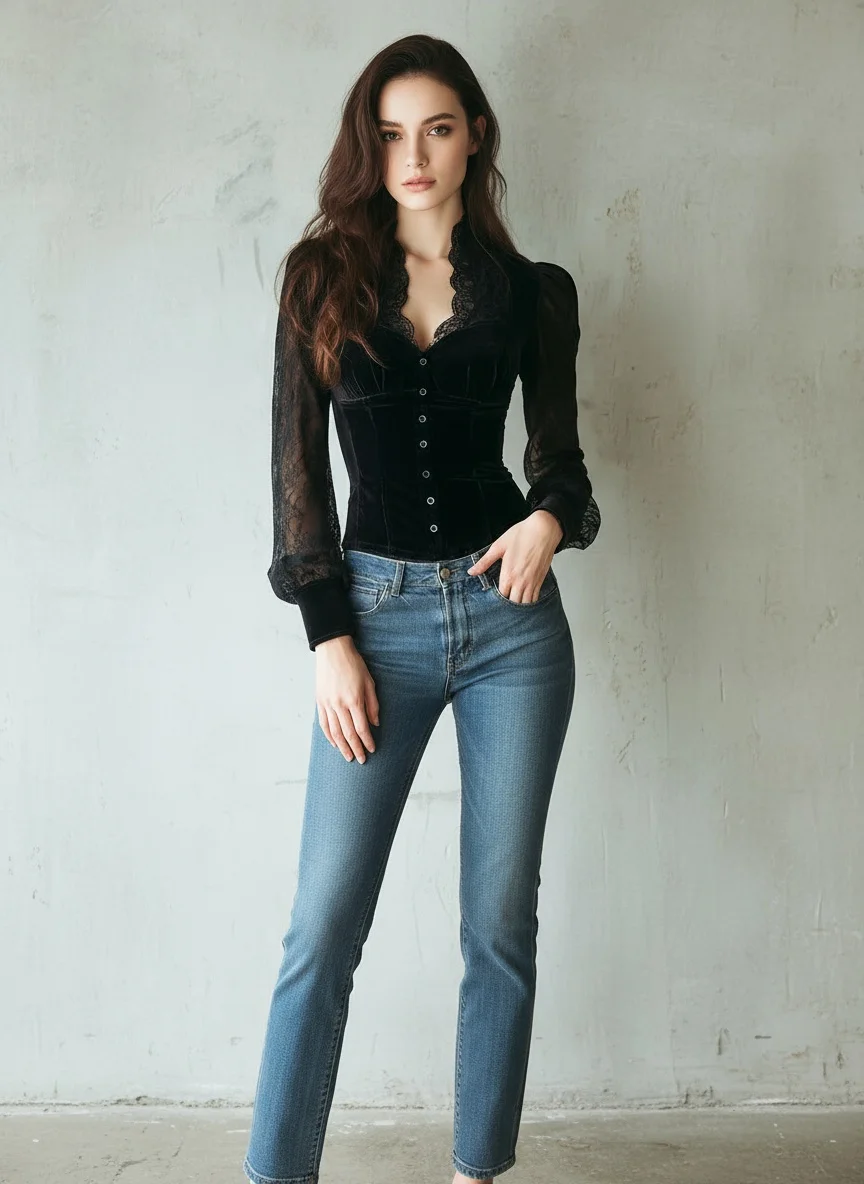 Blusa elegante para mujer, adorno de encaje, Secy, cuello en V, | Ropa de mujer · Omeda.es - Imagen 2