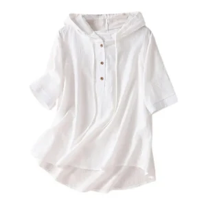 Blusa elegante para mujer, camisa con capucha de algodón y lino, | Ropa de mujer · Omeda.es