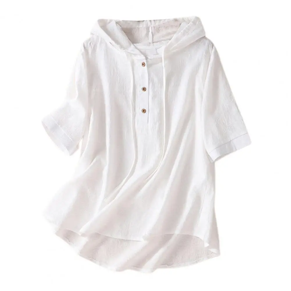 Blusa elegante para mujer, camisa con capucha de algodón y lino, | Ropa de mujer · Omeda.es