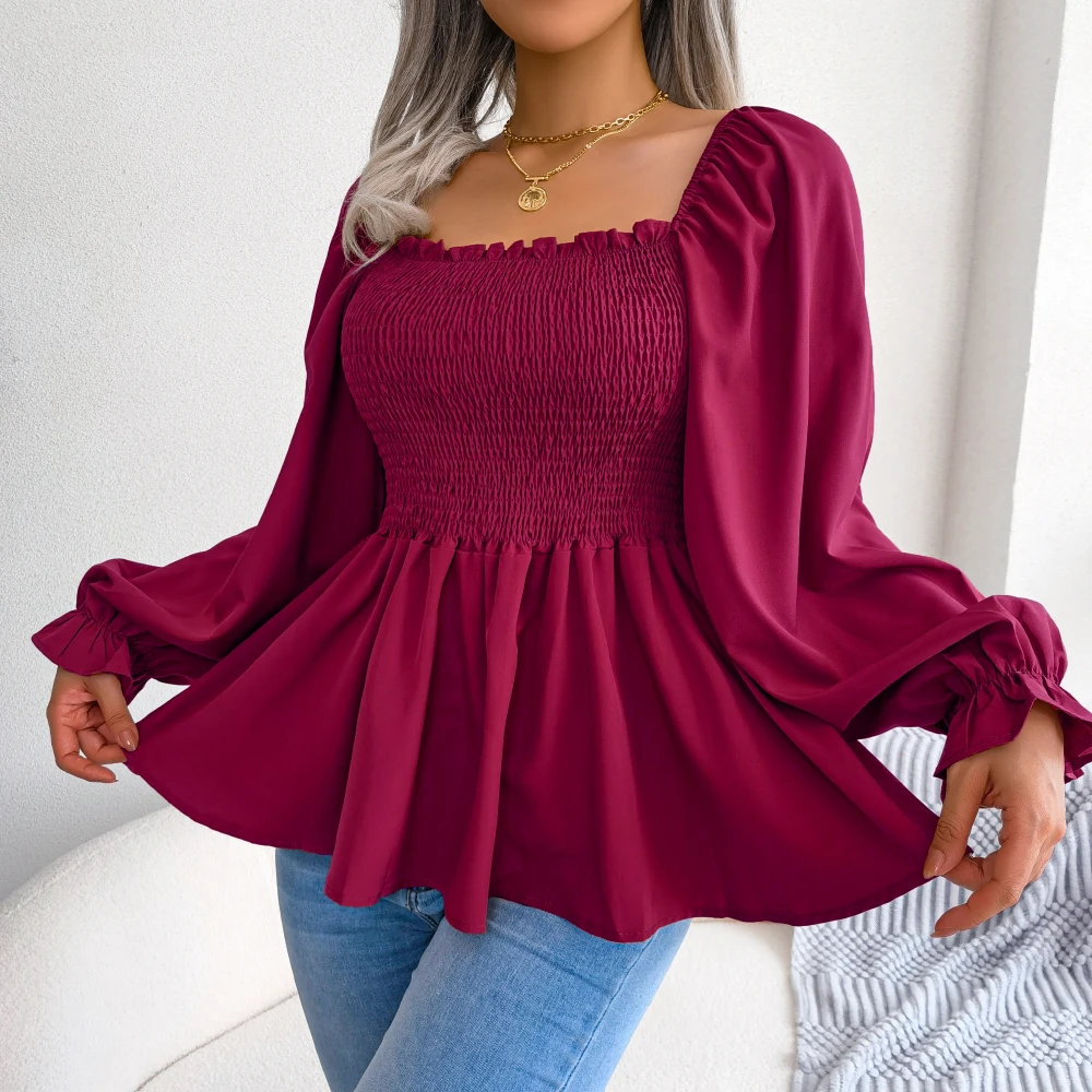 Blusa de gasa para mujer 2023 manga larga Casual volantes Peplum Top | Ropa de mujer · Omeda.es - Imagen 4