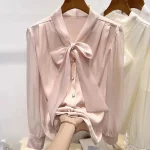 Blusa de gasa para mujer, blusa elegante con cinta de manga larga | Ropa de mujer · Omeda.es