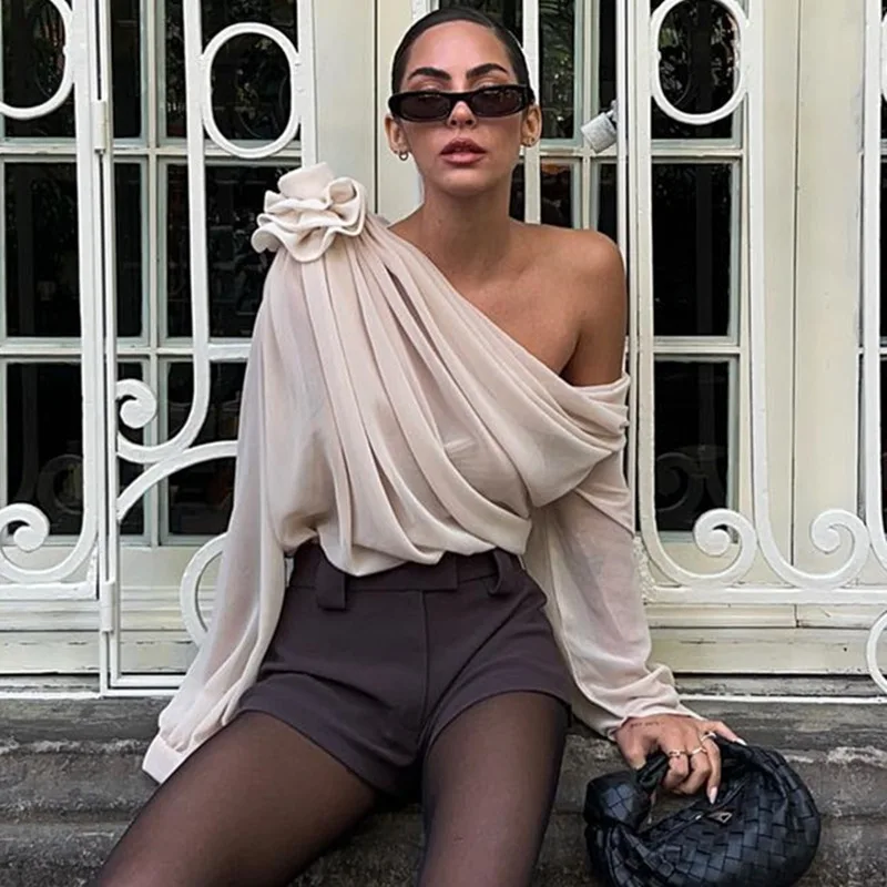 Blusa holgada de gasa para mujer, camisa con lazo de flores, cuello | Ropa de mujer · Omeda.es
