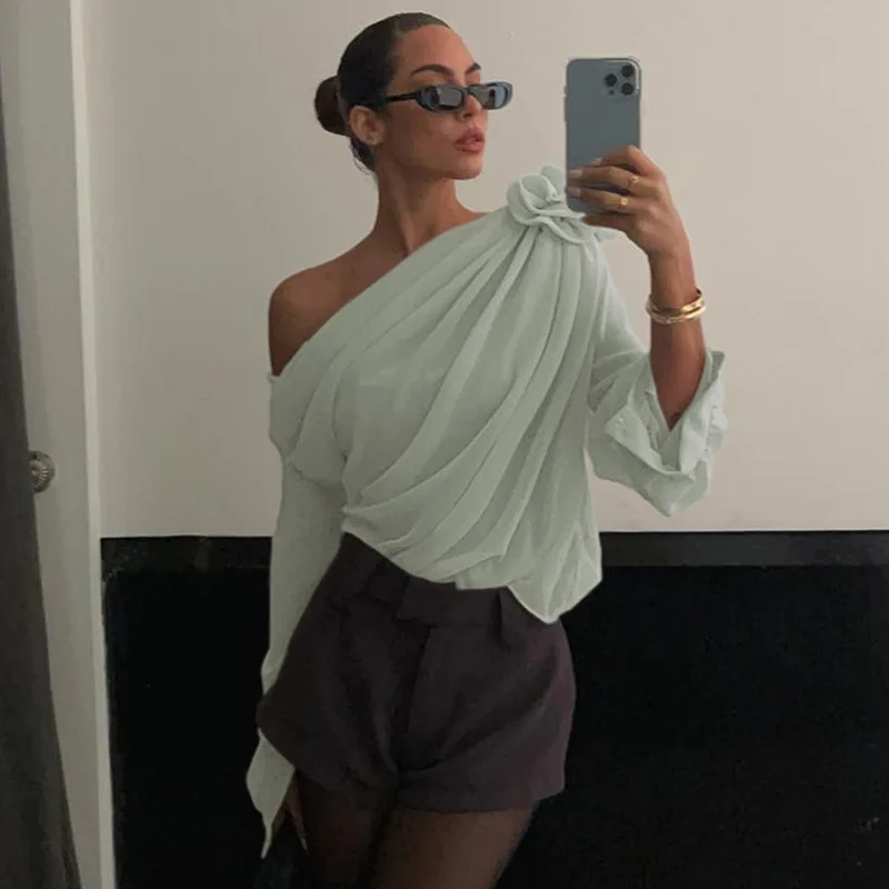 Blusa holgada de gasa para mujer, camisa con lazo de flores, cuello | Ropa de mujer · Omeda.es - Imagen 7