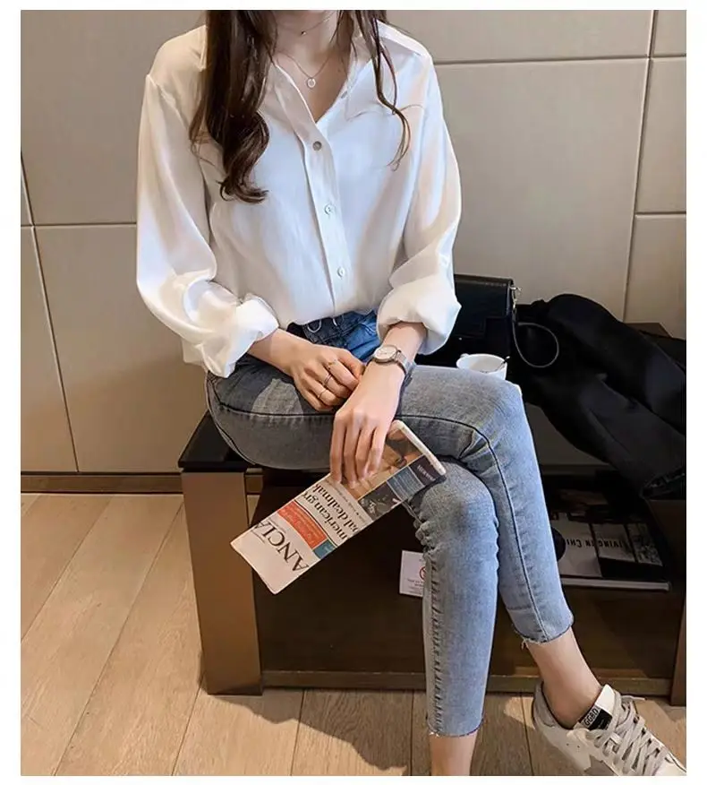 Blusa de manga larga con cuello para mujer, camisa blanca elegante, | Ropa de mujer · Omeda.es - Imagen 7