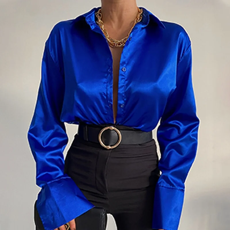 Blusa de satén elegante a la moda, camisa de seda de Color sólido de | Ropa de mujer · Omeda.es - Imagen 7