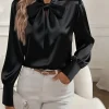 Blusa de satén con lazo para mujer, camisas elegantes de manga larga | Ropa de mujer · Omeda.es