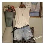 Blusa sin mangas de verano para mujer, blusa tejida con cuello | Ropa de mujer · Omeda.es