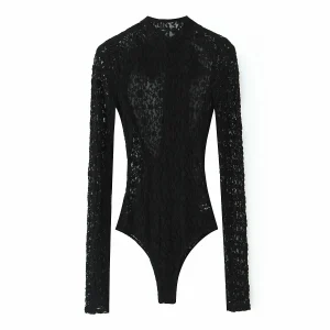 Body de encaje para mujer, Body negro recortado con cuello redondo, | Ropa de mujer · Omeda.es
