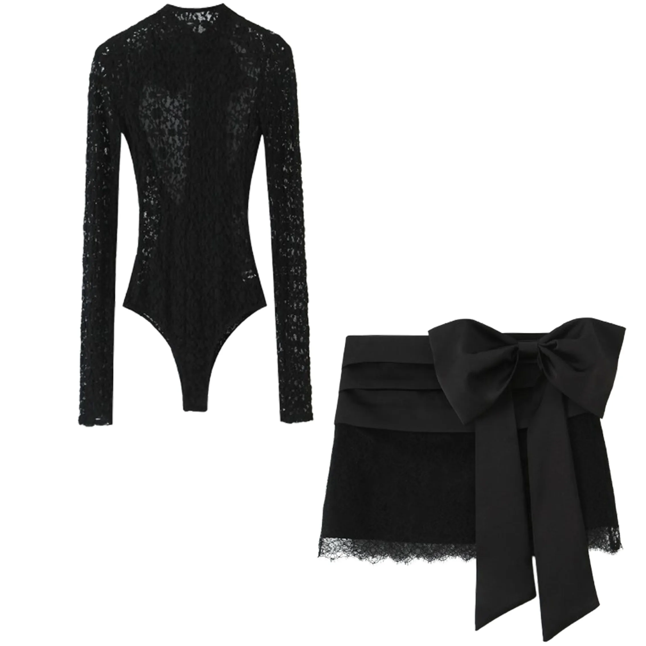 Body de encaje para mujer, Body negro recortado con cuello redondo, | Ropa de mujer · Omeda.es - Imagen 4