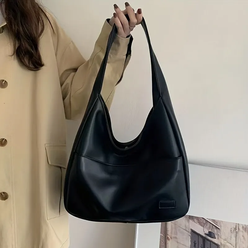 Bolso Hobo para mujer, bolso de hombro liso de cuero PU Simple, bolso | Accesorios de moda · Omeda.es - Imagen 2