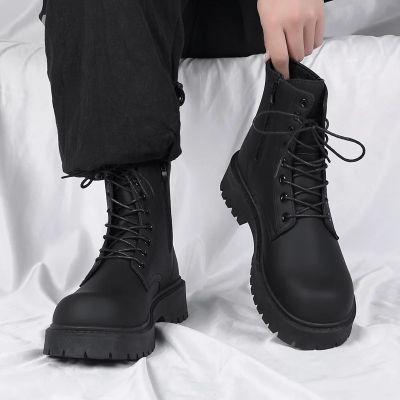 Botas de cuero negro para hombre, plataforma alta con cordones, botas | Zapatos y calzado · Omeda.es