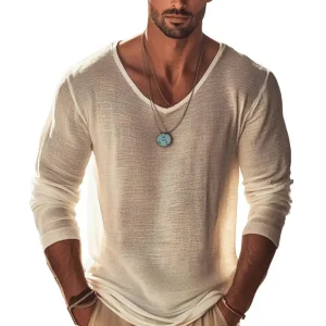 Camisa de manga larga con cuello en V para hombre, Jersey informal | Ropa de hombre · Omeda.es