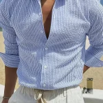 Camisa a rayas de manga larga para hombre con corte holgado, | Ropa de hombre · Omeda.es