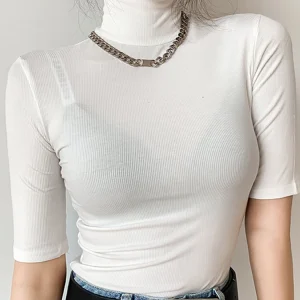 Camiseta básica de algodón para mujer, camiseta ajustada de cuello | Ropa de mujer · Omeda.es