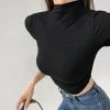 Camiseta corta ajustada con cuello alto para mujer, Tops de Color | Ropa de mujer · Omeda.es