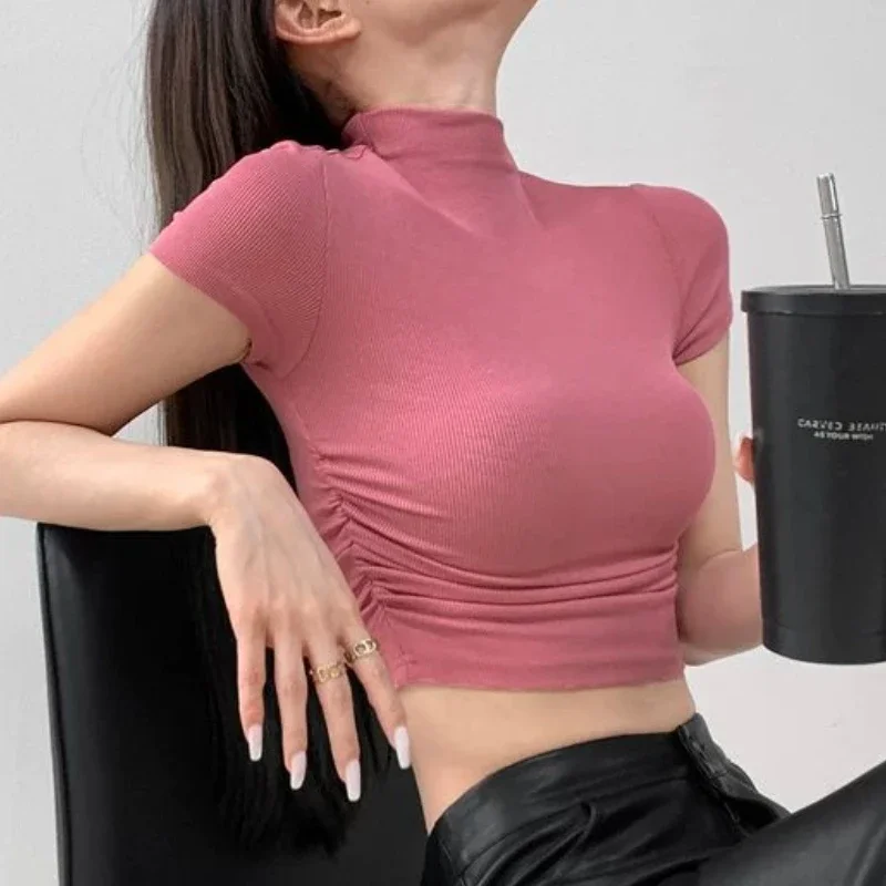 Camiseta corta ajustada con cuello alto para mujer, Tops de Color | Ropa de mujer · Omeda.es - Imagen 28