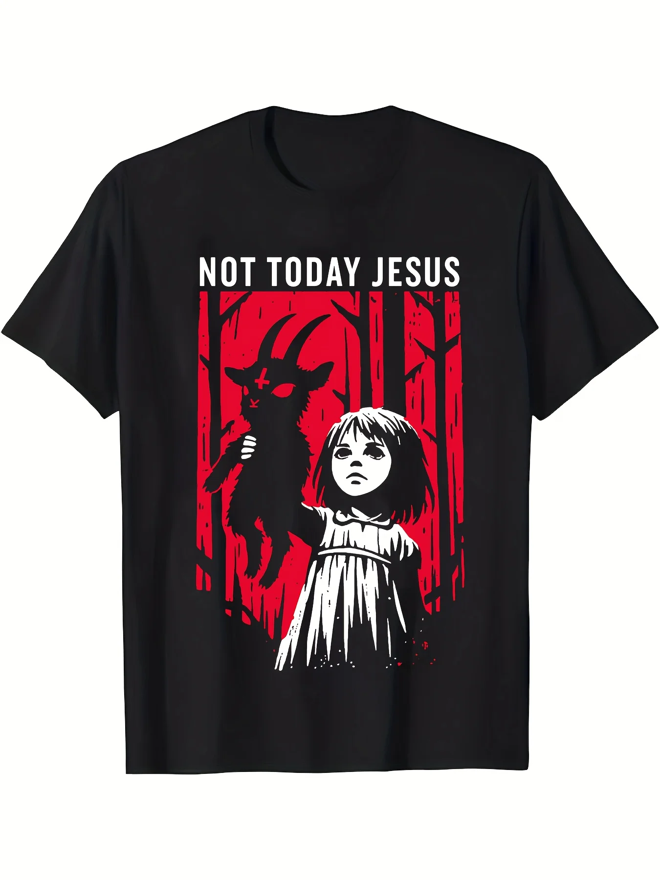 Camiseta gráfica gótica para hombre - "No hoy Jesús" con estampado | Ropa de hombre · Omeda.es