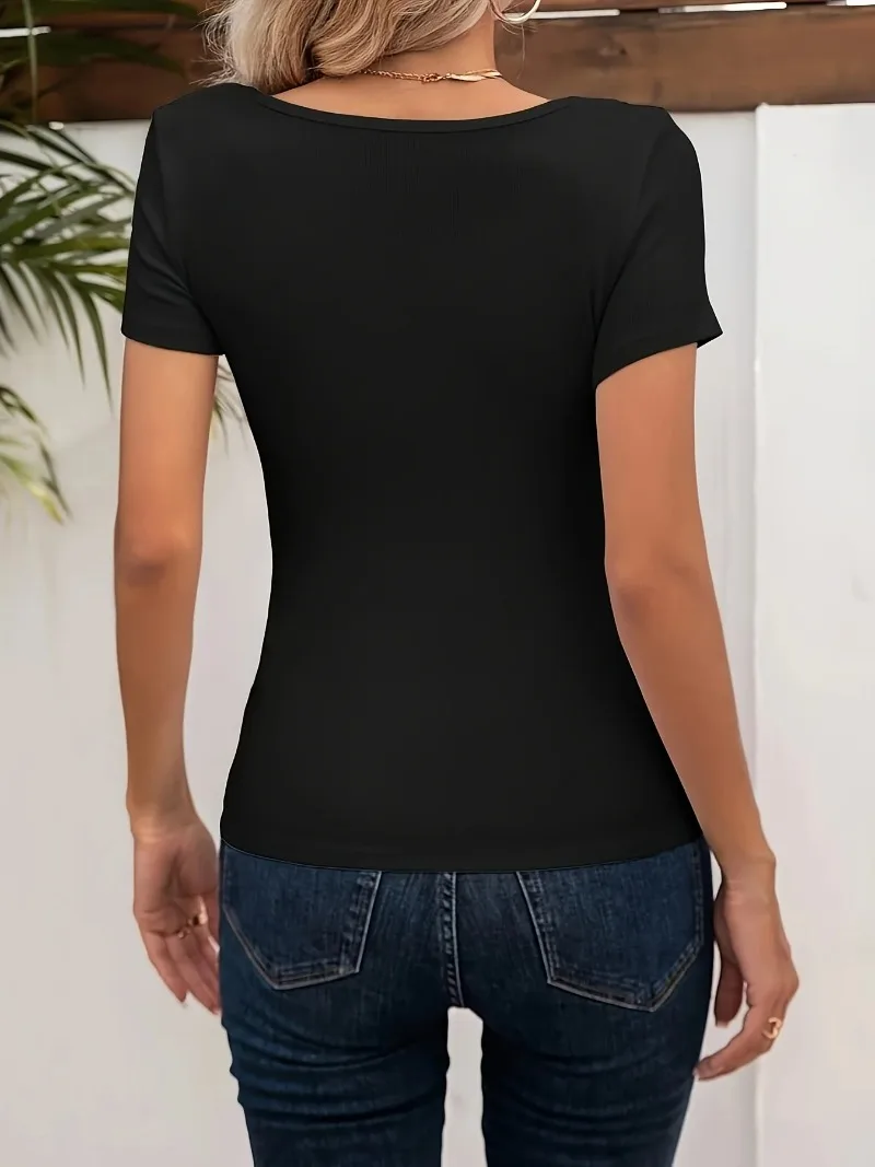 Camiseta informal de verano para mujer, Tops huecos Y2k de manga | Ropa de mujer · Omeda.es - Imagen 4