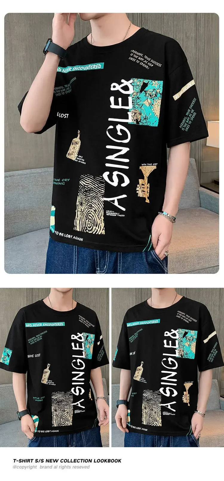 Camiseta de moda para hombre, camisa de cuello redondo, ropa de | Ropa de hombre · Omeda.es - Imagen 5