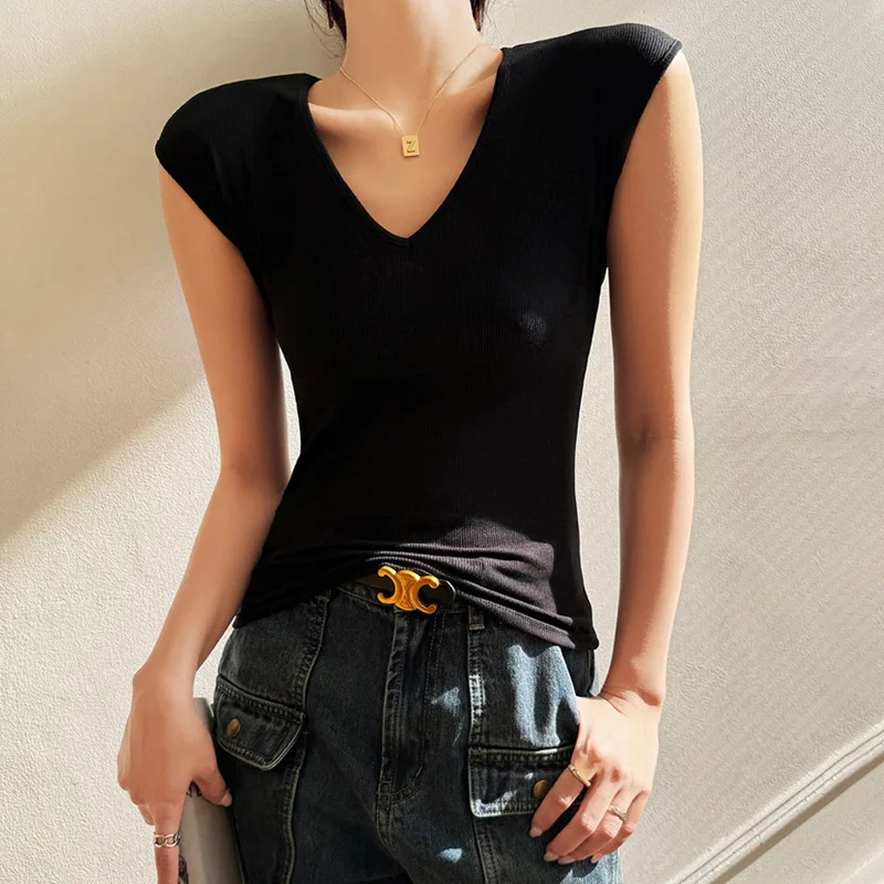 Camiseta para mujer 2025, novedad de verano, cuello en V, hombros | Ropa de mujer · Omeda.es - Imagen 3