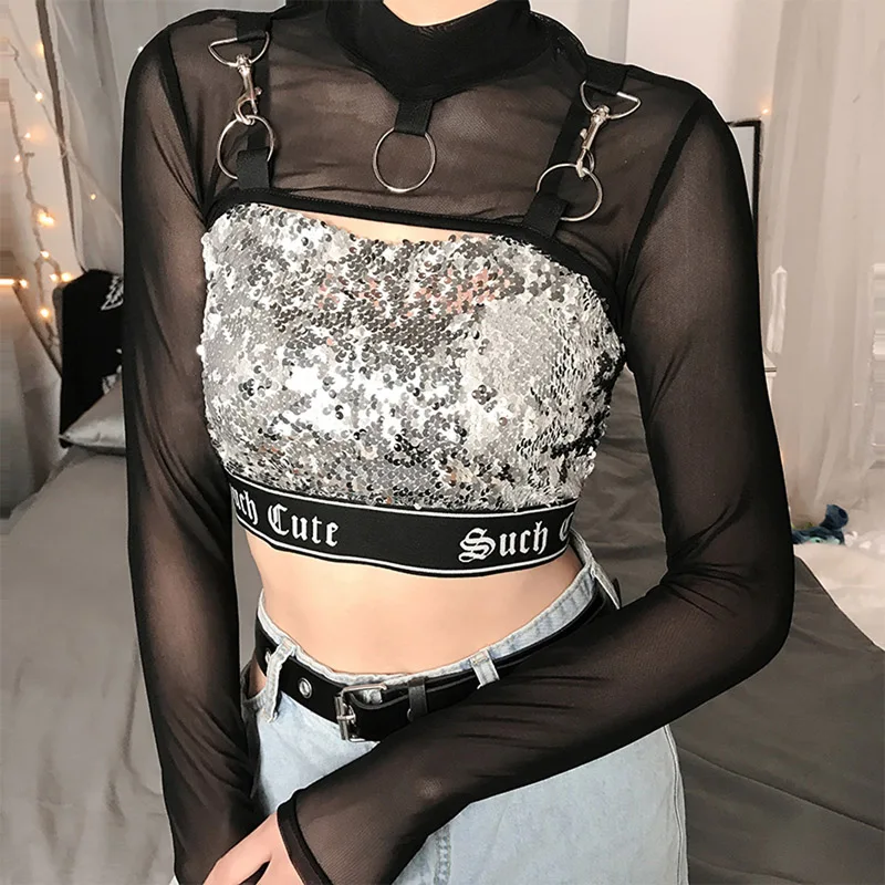 Camiseta Sexy gótica de Hip Hop para mujer, Micro corta, cadena de | Ropa de mujer · Omeda.es - Imagen 15