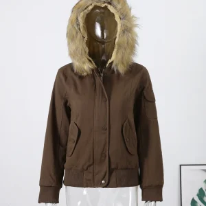 Chaqueta Bomber con capucha y Cuello de piel para mujer, abrigo de | Ropa de mujer · Omeda.es