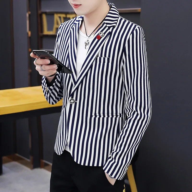 Chaqueta de estilo coreano para hombre, traje pequeño de rayas finas, | Ropa de hombre · Omeda.es - Imagen 2