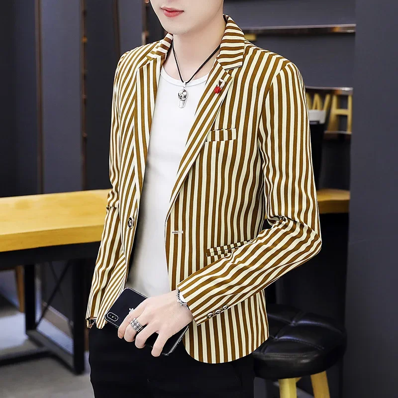 Chaqueta de estilo coreano para hombre, traje pequeño de rayas finas, | Ropa de hombre · Omeda.es - Imagen 3