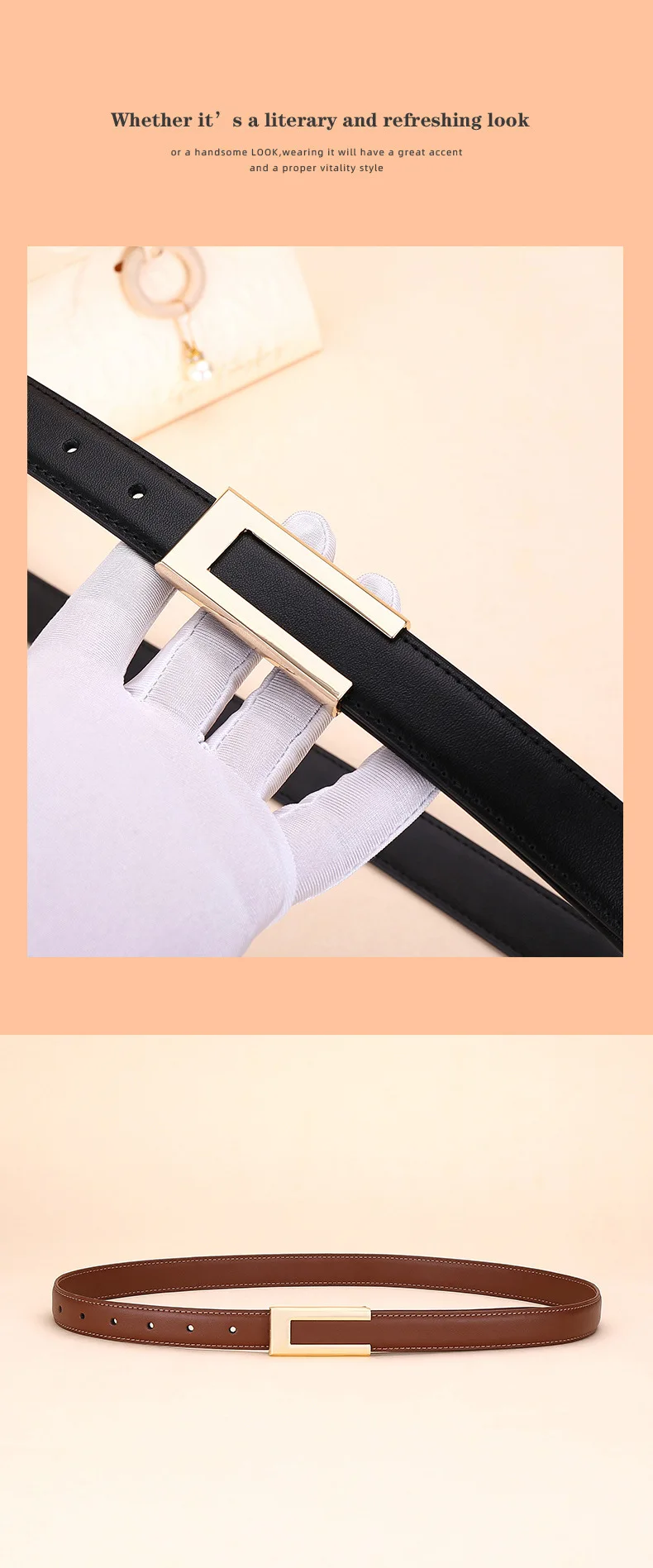 Cinturón de cuero genuino para mujer; cinturón de moda de piel de | Accesorios de moda · Omeda.es - Imagen 9