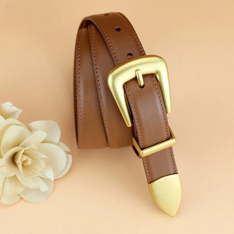 Cinturón de cuero genuino para mujer, cuero burdeos con hebilla de | Accesorios de moda · Omeda.es - Imagen 2