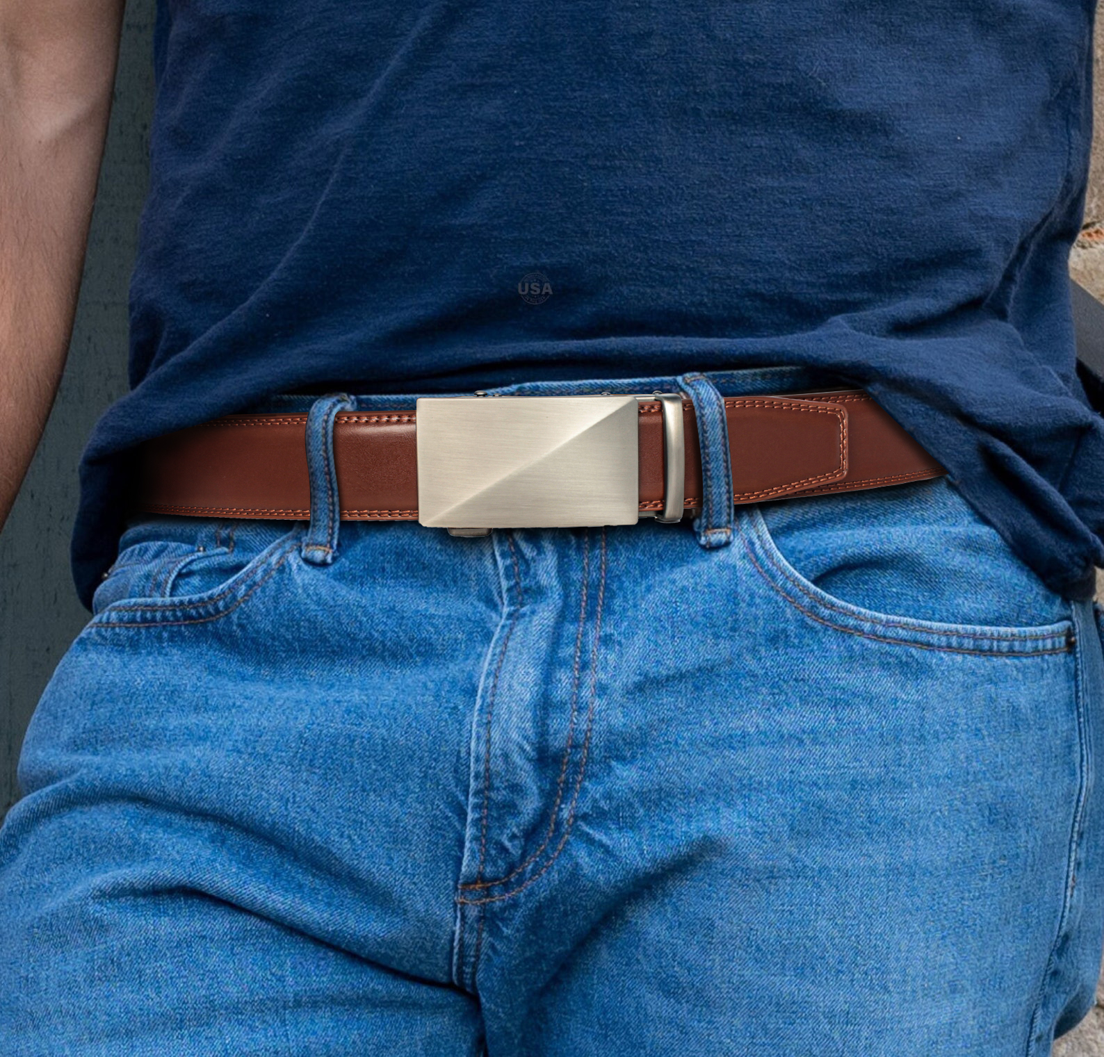 Cinturón de cuero para hombre, cinturón con hebilla automática, | Accesorios de moda · Omeda.es - Imagen 8