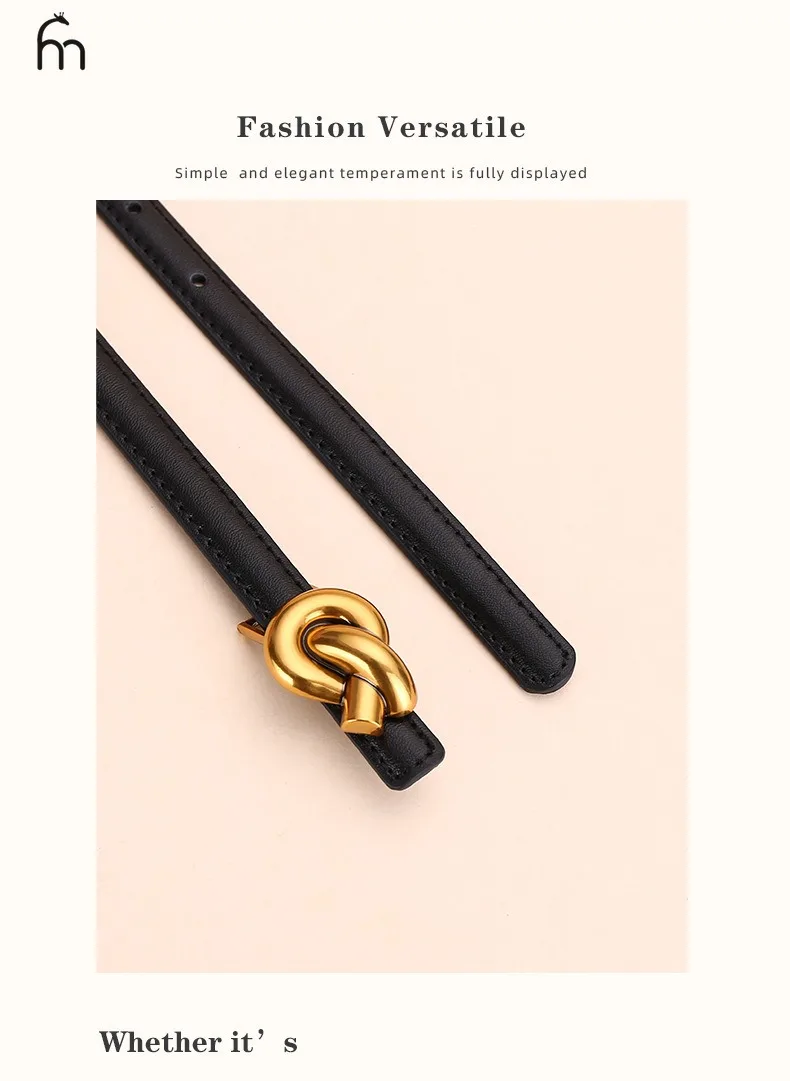 Cinturón con nudo de cuero auténtico para mujer, cinturón de moda con | Accesorios de moda · Omeda.es - Imagen 11