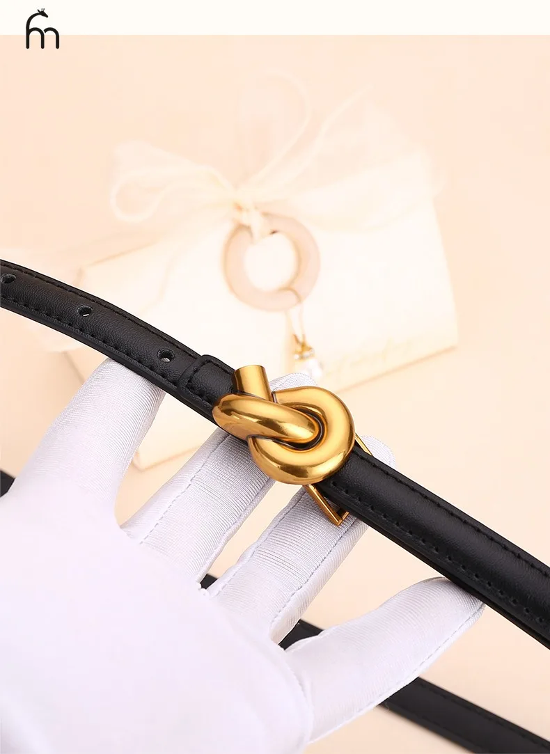 Cinturón con nudo de cuero auténtico para mujer, cinturón de moda con | Accesorios de moda · Omeda.es - Imagen 12