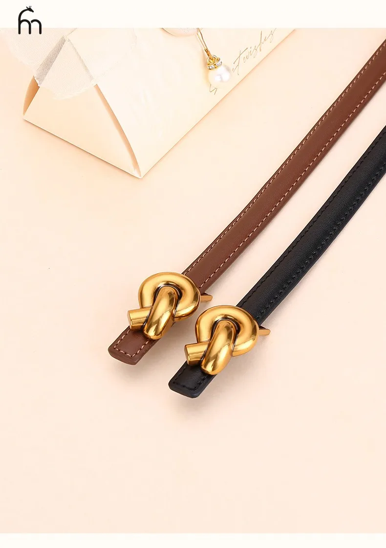 Cinturón con nudo de cuero auténtico para mujer, cinturón de moda con | Accesorios de moda · Omeda.es - Imagen 13