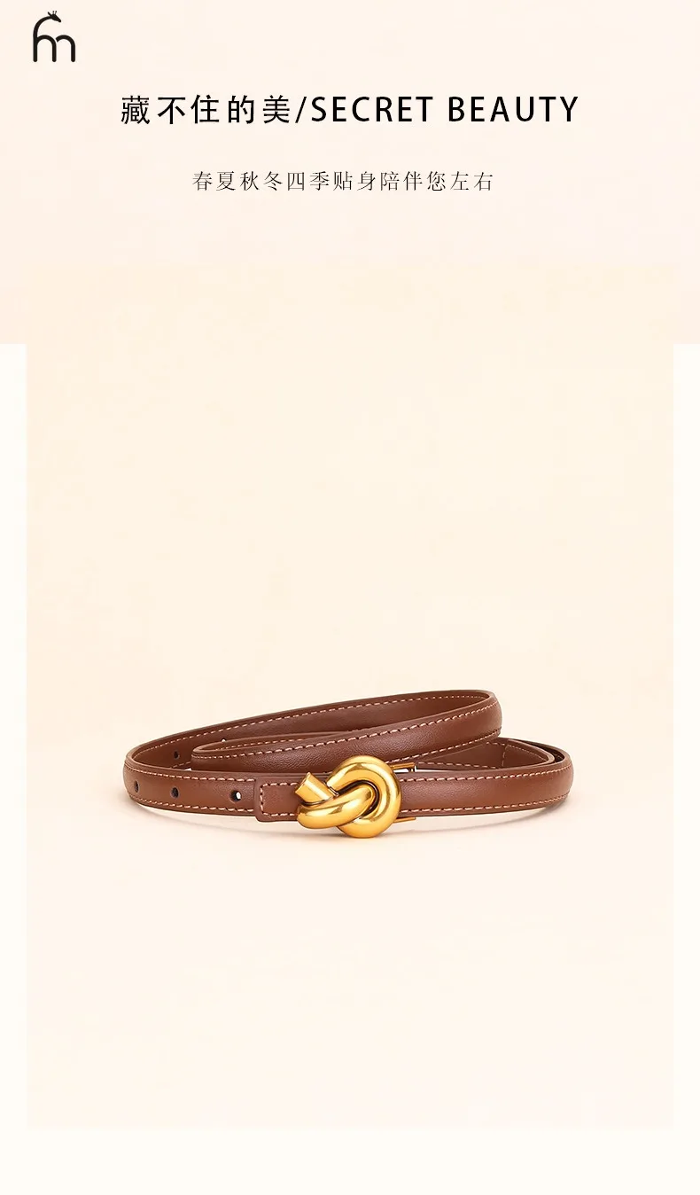 Cinturón con nudo de cuero auténtico para mujer, cinturón de moda con | Accesorios de moda · Omeda.es - Imagen 6