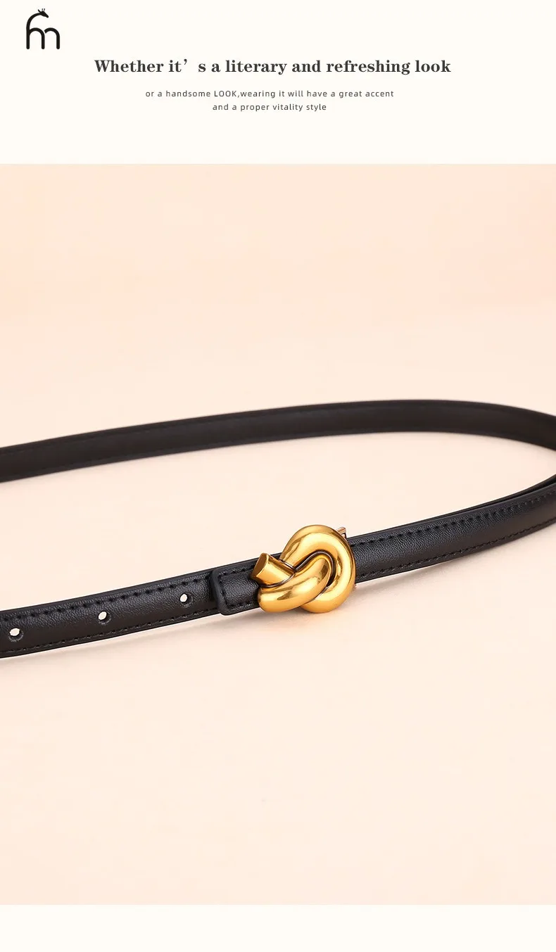 Cinturón con nudo de cuero auténtico para mujer, cinturón de moda con | Accesorios de moda · Omeda.es - Imagen 7