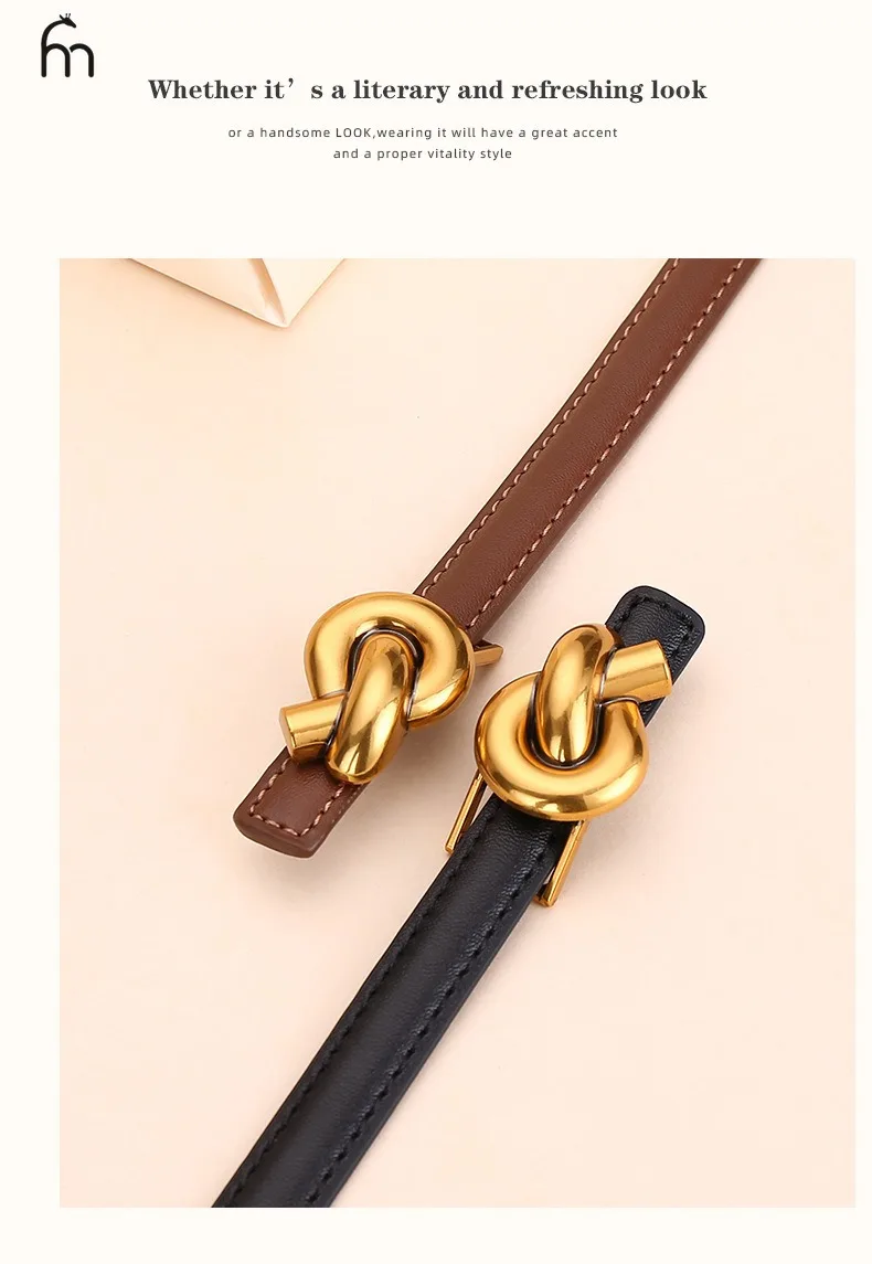 Cinturón con nudo de cuero auténtico para mujer, cinturón de moda con | Accesorios de moda · Omeda.es - Imagen 9