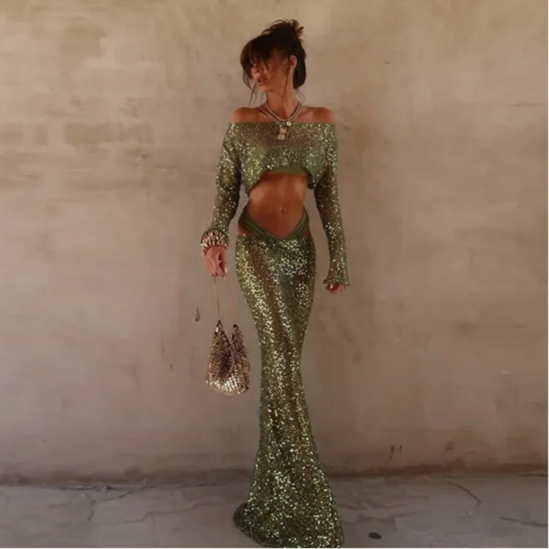 Conjunto de falda larga con Top corto de lentejuelas para mujer, Tops | Ropa de mujer · Omeda.es - Imagen 9