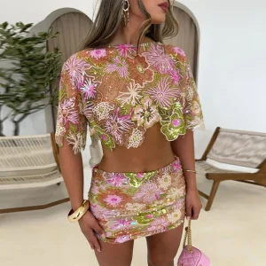 Conjunto de minifalda con Top corto para mujer, Tops bordados de | Ropa de mujer · Omeda.es