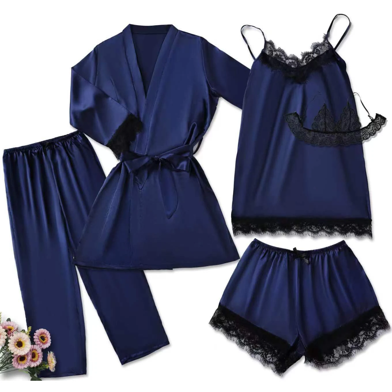 Conjunto de pijama de satén para mujer, lencería Sexy rosa, bata de | Ropa de mujer · Omeda.es - Imagen 10