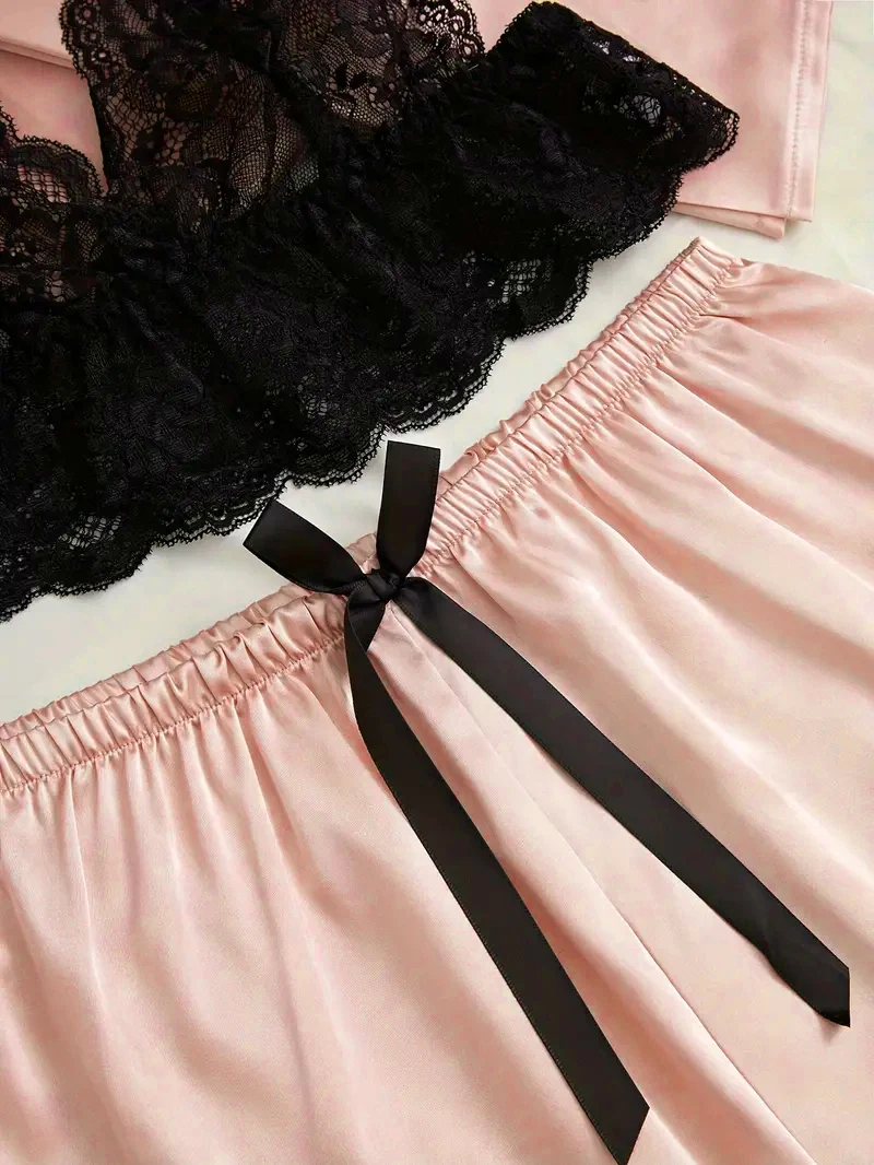 Conjunto de pijama de satén para mujer, lencería Sexy rosa, bata de | Ropa de mujer · Omeda.es - Imagen 6