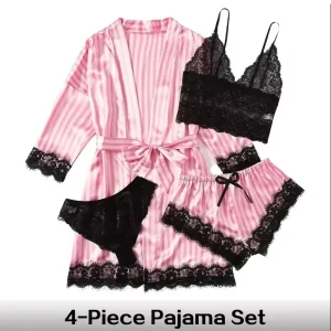 Conjunto de pijamas de seda satinada para mujer, traje de 4 piezas, | Ropa de mujer · Omeda.es