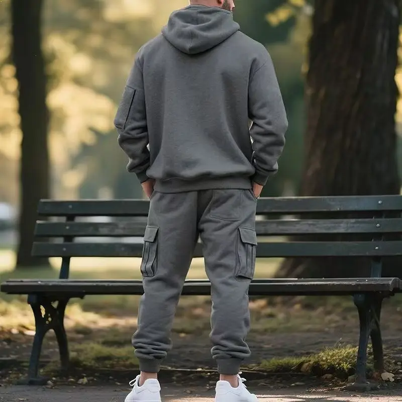 Conjunto de sudadera con capucha de lana para hombre, Color sólido, | Ropa de hombre · Omeda.es - Imagen 9