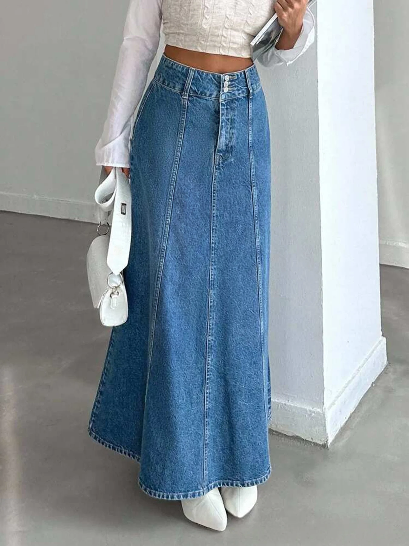 Falda midi larga de mezclilla para mujer para las temporadas de | Ropa de mujer · Omeda.es