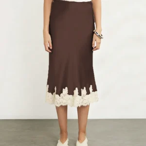 Falda midi para mujer, elegante, con ribete de encaje, dobladillo, | Ropa de mujer · Omeda.es