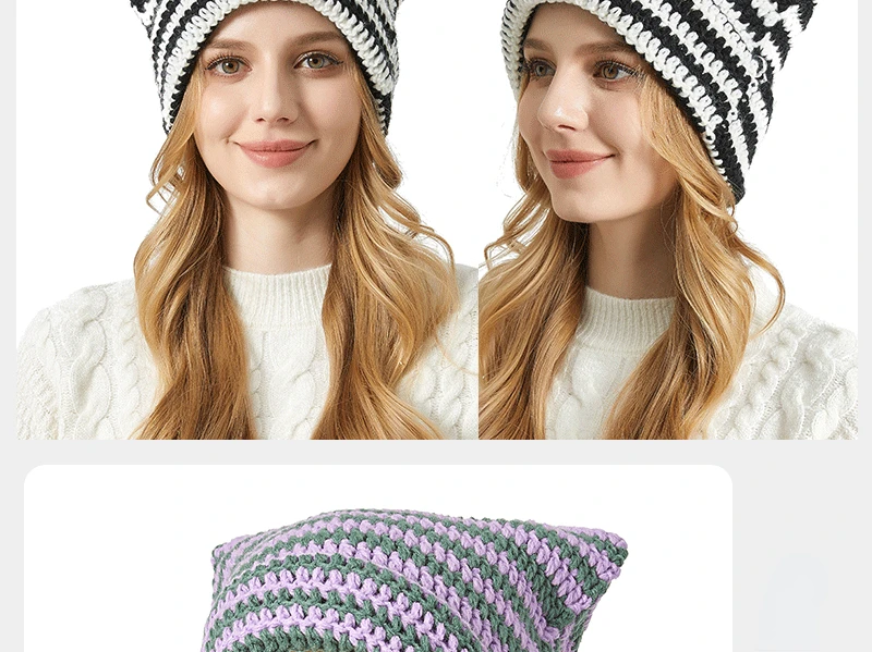 Gorro japonés para mujer, gorro de lana tejido a rayas del pequeño | Accesorios de moda · Omeda.es - Imagen 5