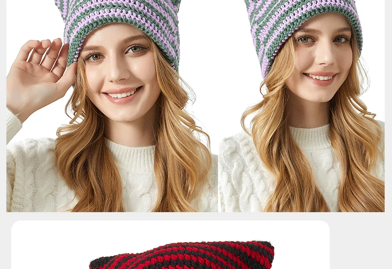 Gorro japonés para mujer, gorro de lana tejido a rayas del pequeño | Accesorios de moda · Omeda.es - Imagen 7